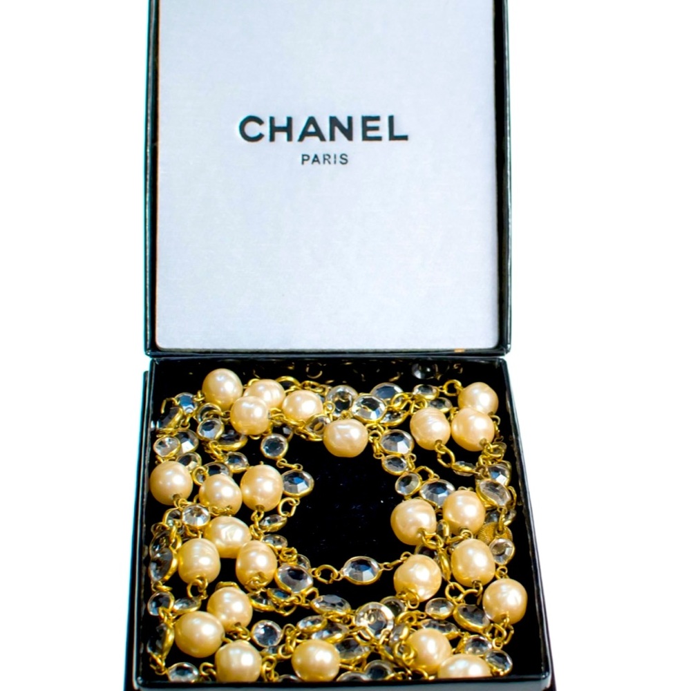 Chanel: Iconic Chicklet Sautoir Baroque Pearl Necklace w/Faceted Crystals, 1981